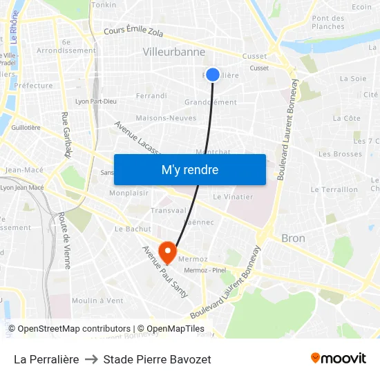 La Perralière to Stade Pierre Bavozet map