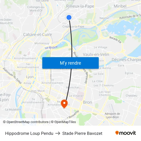 Hippodrome Loup Pendu to Stade Pierre Bavozet map