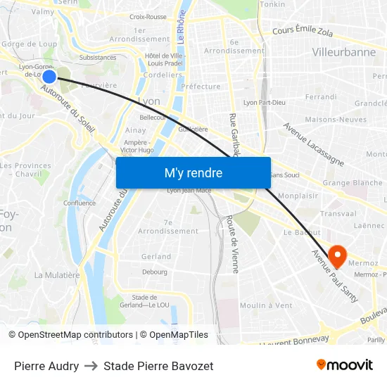 Pierre Audry to Stade Pierre Bavozet map