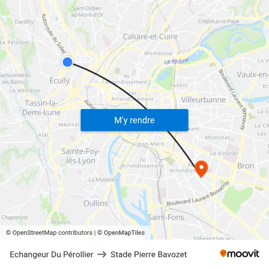 Echangeur Du Pérollier to Stade Pierre Bavozet map