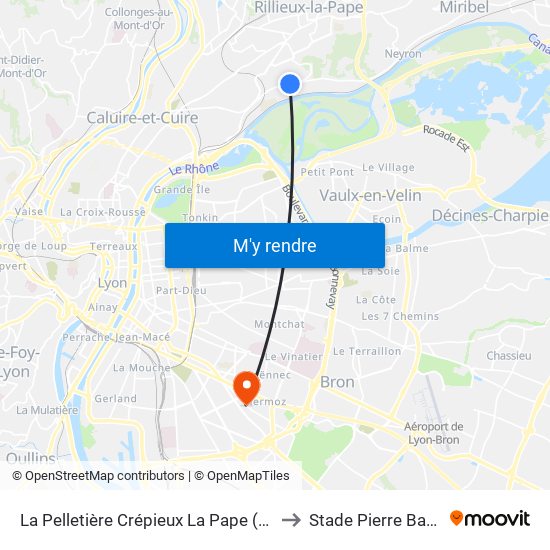 La Pelletière Crépieux La Pape (Arrêttcl) to Stade Pierre Bavozet map