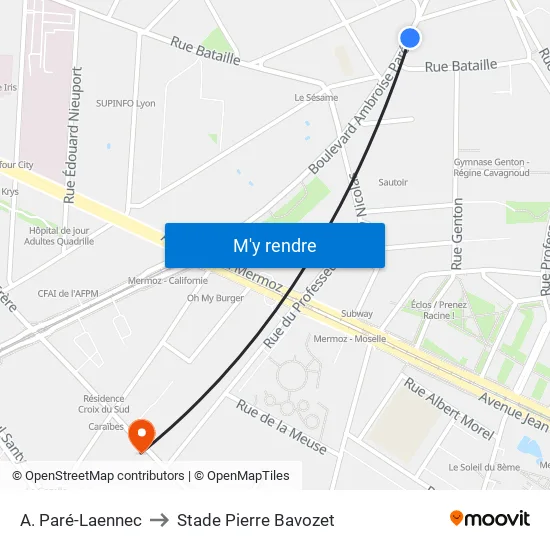 A. Paré-Laennec to Stade Pierre Bavozet map