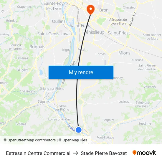 Estressin Centre Commercial to Stade Pierre Bavozet map