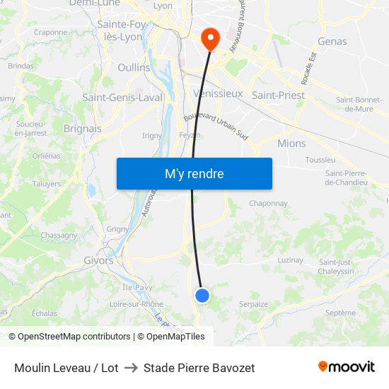 Moulin Leveau / Lot to Stade Pierre Bavozet map