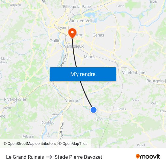 Le Grand Ruinais to Stade Pierre Bavozet map