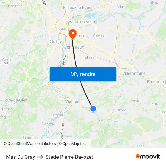 Mas Du Gray to Stade Pierre Bavozet map