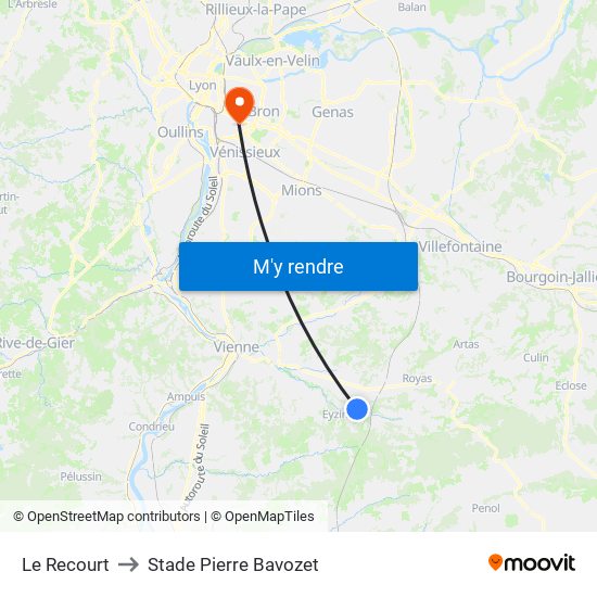 Le Recourt to Stade Pierre Bavozet map