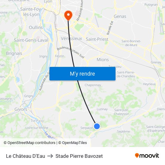 Le Château D'Eau to Stade Pierre Bavozet map