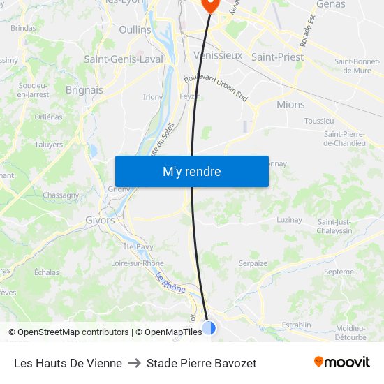 Les Hauts De Vienne to Stade Pierre Bavozet map