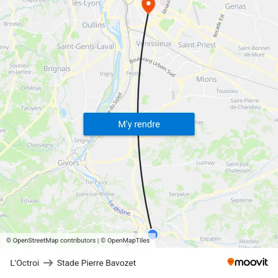 L'Octroi to Stade Pierre Bavozet map