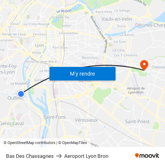Bas Des Chassagnes to Aeroport Lyon Bron map