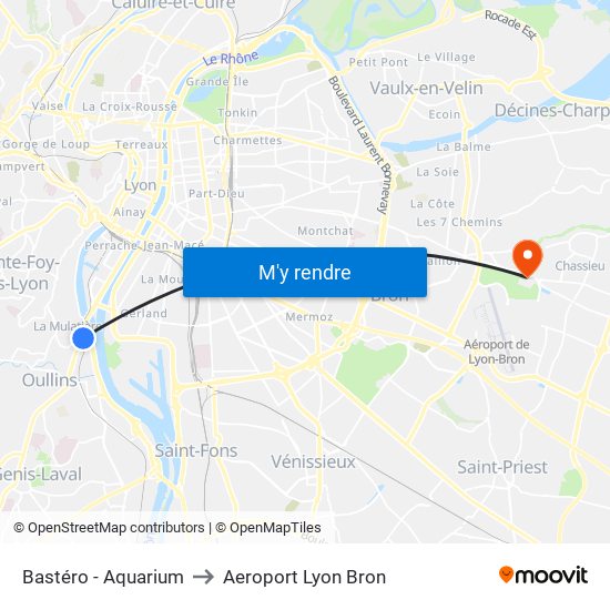 Bastéro - Aquarium to Aeroport Lyon Bron map