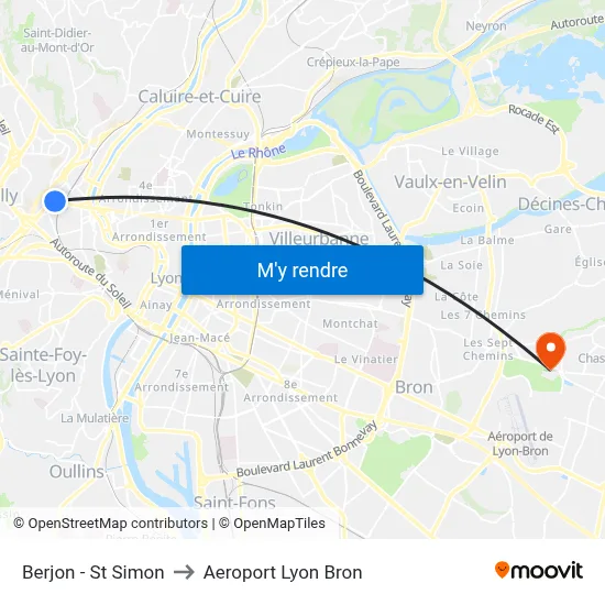 Berjon - St Simon to Aeroport Lyon Bron map