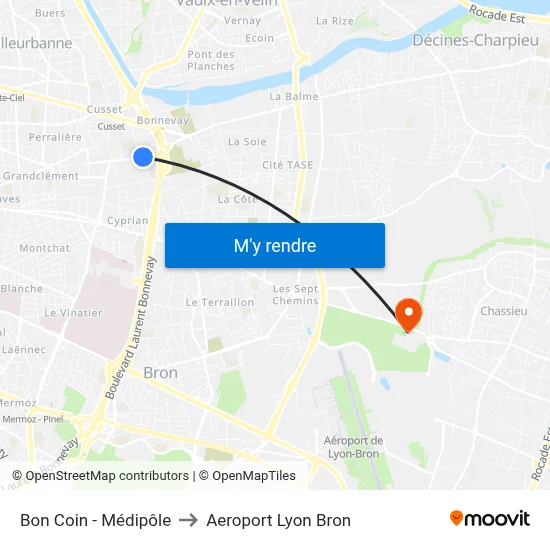 Bon Coin - Médipôle to Aeroport Lyon Bron map