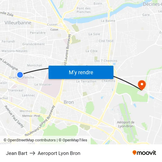 Jean Bart to Aeroport Lyon Bron map