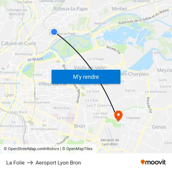 La Folie to Aeroport Lyon Bron map