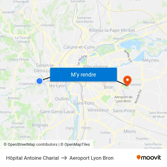 Hôpital Antoine Charial to Aeroport Lyon Bron map