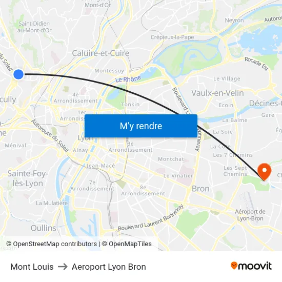Mont Louis to Aeroport Lyon Bron map