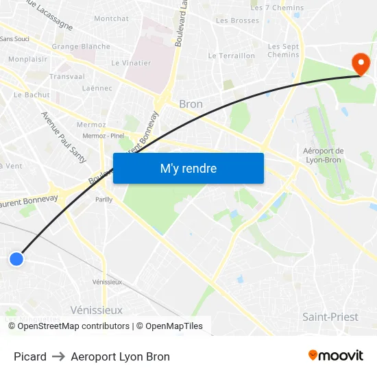 Picard to Aeroport Lyon Bron map