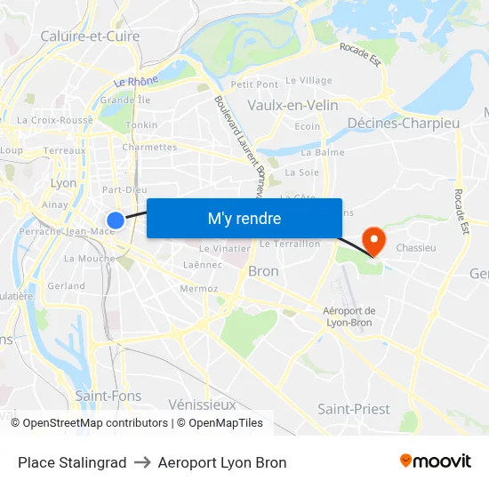 Place Stalingrad to Aeroport Lyon Bron map