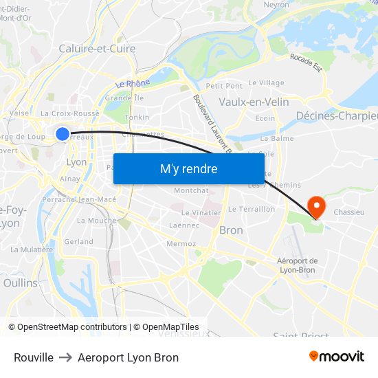 Rouville to Aeroport Lyon Bron map