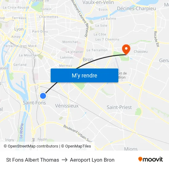 St Fons Albert Thomas to Aeroport Lyon Bron map