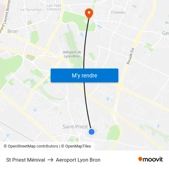 St Priest Ménival to Aeroport Lyon Bron map
