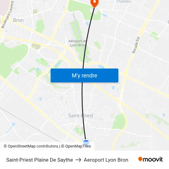 Saint-Priest Plaine De Saythe to Aeroport Lyon Bron map