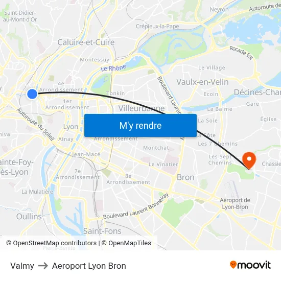Valmy to Aeroport Lyon Bron map