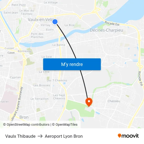 Vaulx Thibaude to Aeroport Lyon Bron map
