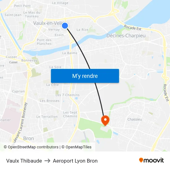 Vaulx Thibaude to Aeroport Lyon Bron map