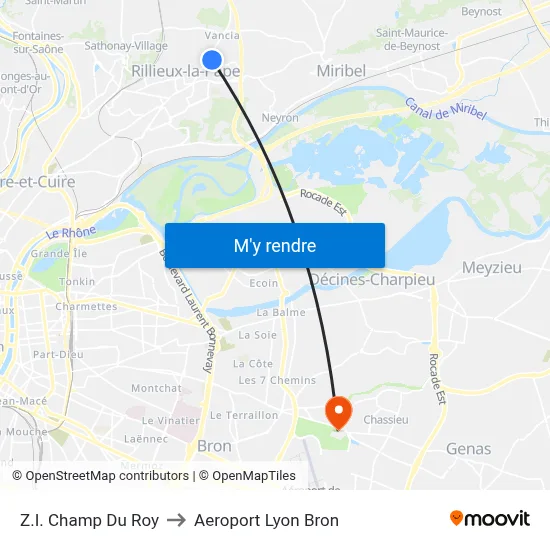 Z.I. Champ Du Roy to Aeroport Lyon Bron map