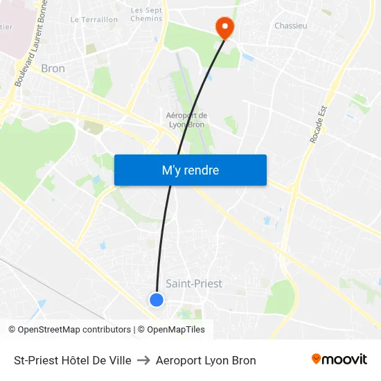 St-Priest Hôtel De Ville to Aeroport Lyon Bron map
