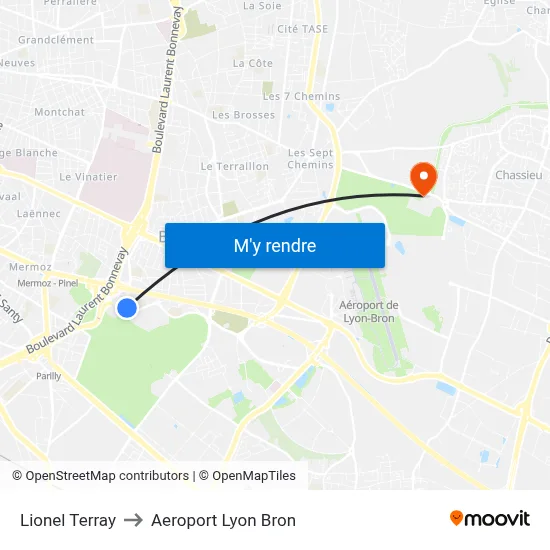 Lionel Terray to Aeroport Lyon Bron map