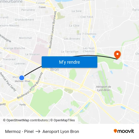 Mermoz - Pinel to Aeroport Lyon Bron map