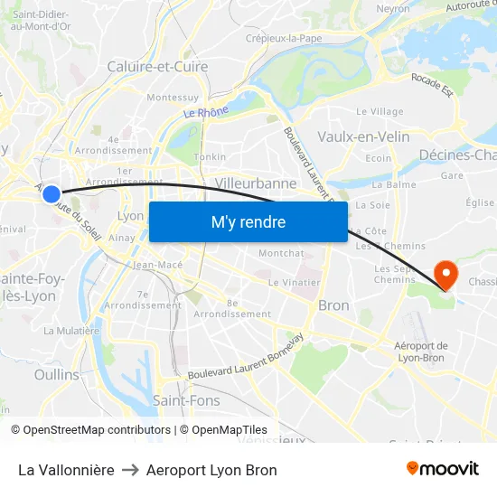 La Vallonnière to Aeroport Lyon Bron map