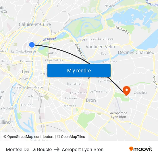 Montée De La Boucle to Aeroport Lyon Bron map