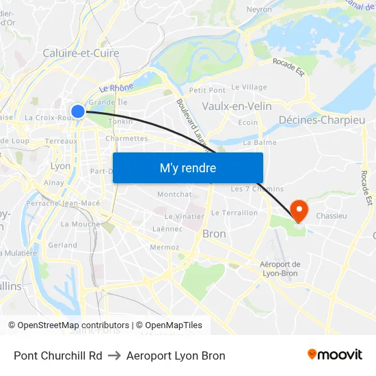 Pont Churchill Rd to Aeroport Lyon Bron map