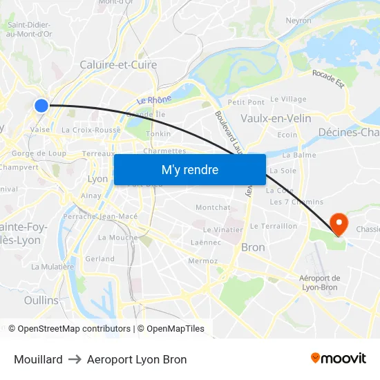 Mouillard to Aeroport Lyon Bron map