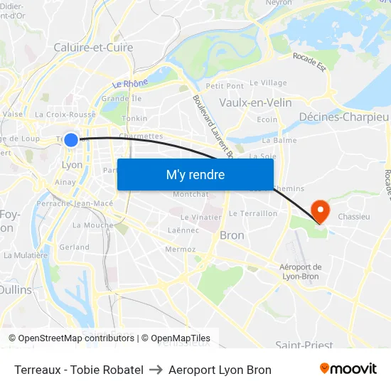 Terreaux - Tobie Robatel to Aeroport Lyon Bron map