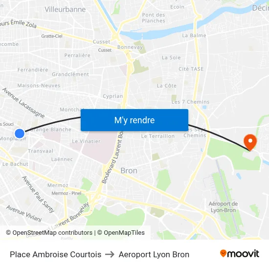 Place Ambroise Courtois to Aeroport Lyon Bron map
