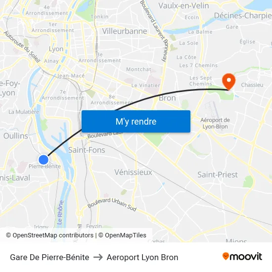 Gare De Pierre-Bénite to Aeroport Lyon Bron map