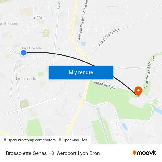 Brossolette Genas to Aeroport Lyon Bron map