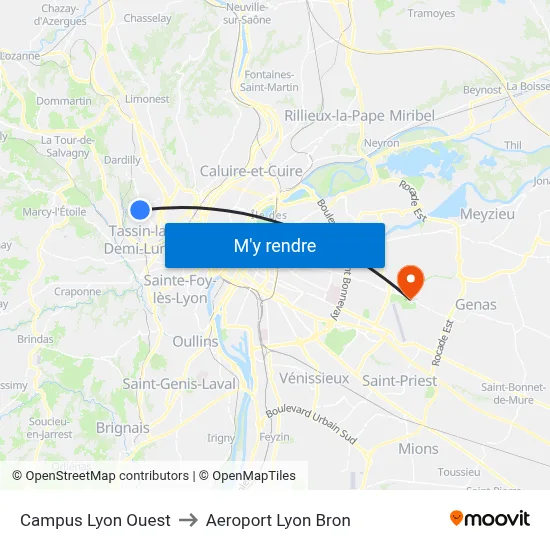 Campus Lyon Ouest to Aeroport Lyon Bron map