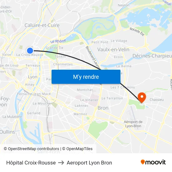 Hôpital Croix-Rousse to Aeroport Lyon Bron map