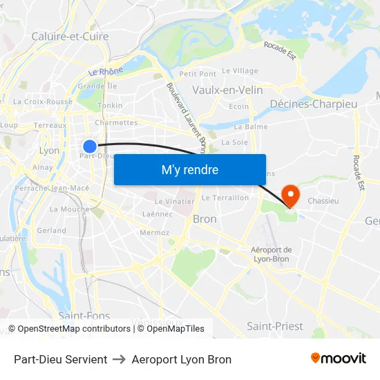 Part-Dieu Servient to Aeroport Lyon Bron map