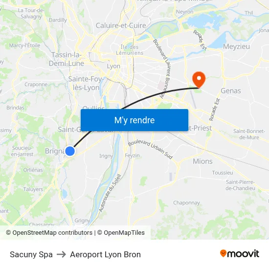 Sacuny Spa to Aeroport Lyon Bron map