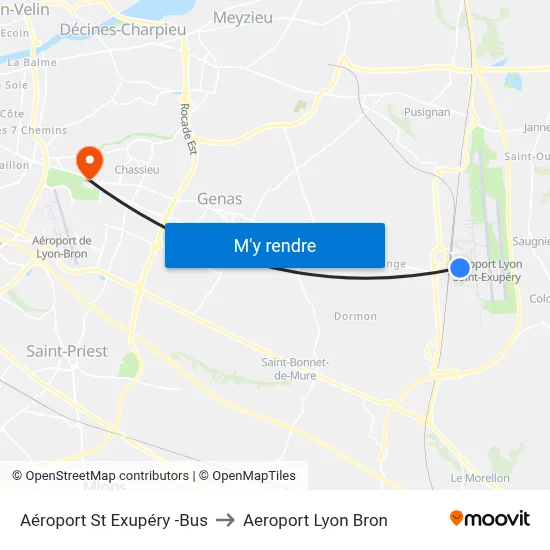 Aéroport St Exupéry -Bus to Aeroport Lyon Bron map