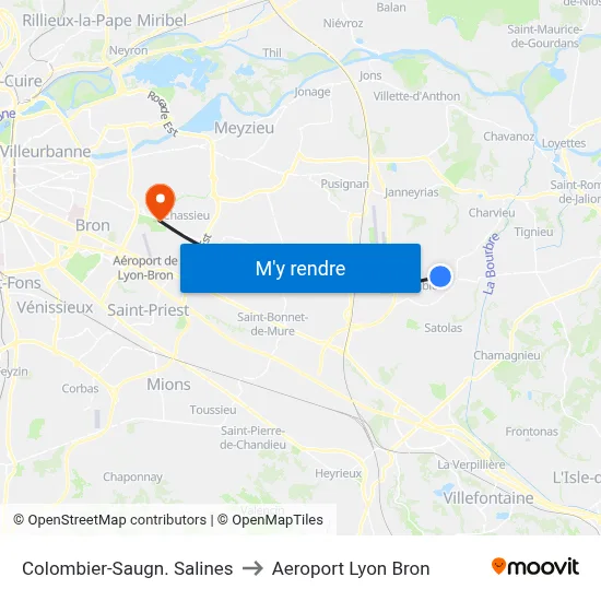 Colombier-Saugn. Salines to Aeroport Lyon Bron map