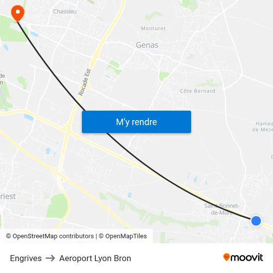 Engrives to Aeroport Lyon Bron map
